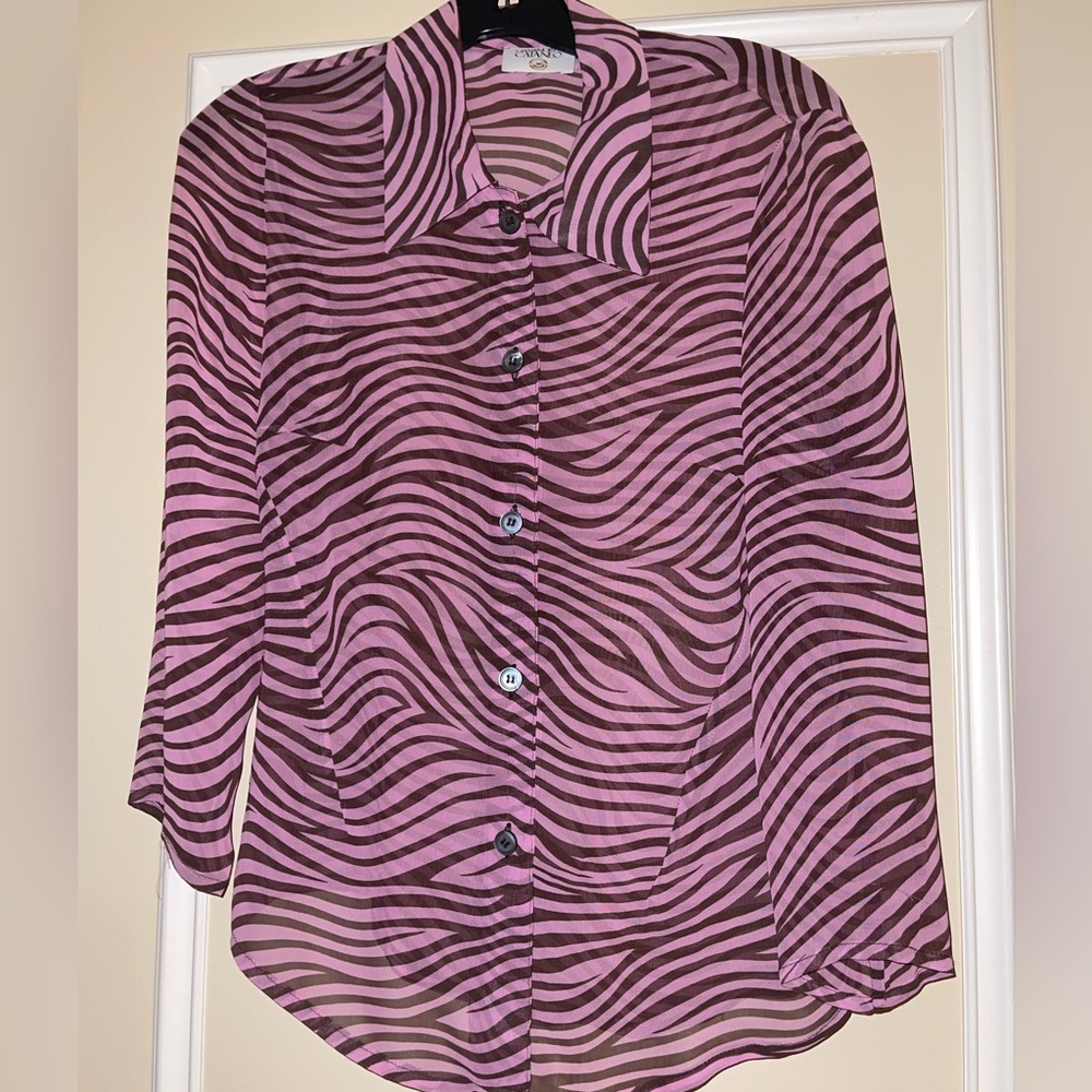 Gianandrea Cataneo Pink & Brown striped button up shirt/blouse size 44